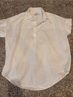 Magaschoni White Short-Sleeve Collared Popover Shirt